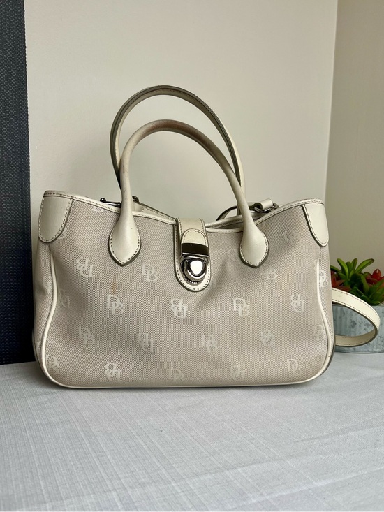 Dooney & Bourke Handbags - Dooney & Bourke Vintage Beige Logo Satchel with Cream Trim